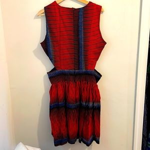 Custom red and blue African wax print mini dress with waist cutouts
